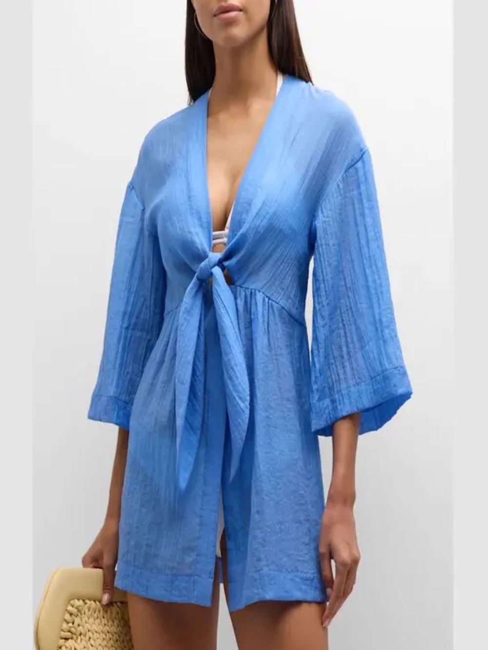Cinq a Sept Ralpha Crinkled Mini Coverup in Endless Sky Size Large - Picture 1 of 10